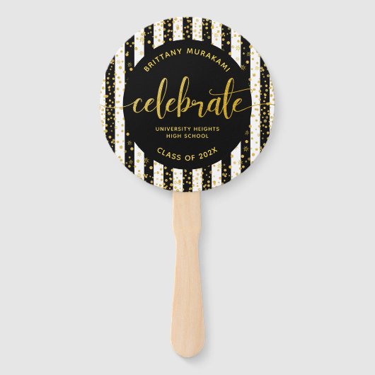 Afstuderen foto gouden script zwarte streep keepom handwaaier (Voorkant)