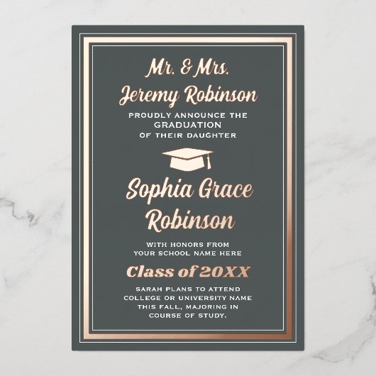 Afstuderen Foto Grijs & Folie Afstuderen Aankondig Folie Uitnodiging (Voorkant)