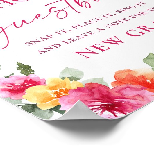 Afstuderen Foto Guestbook Bright Floral Sign Poster (Hoek)