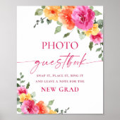 Afstuderen Foto Guestbook Bright Floral Sign Poster (Voorkant)
