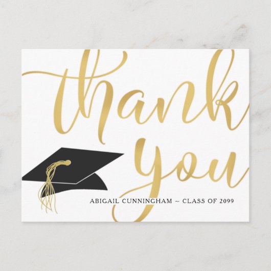 Afstuderen foto kalligrafie script goud dank u briefkaart (Voorkant)