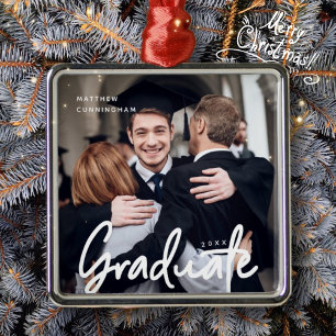 Afstuderen Foto kerstfeestdag modern script Metalen Ornament