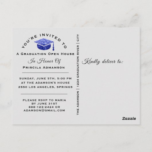 Afstuderen Foto Klasse Jaarnaam Royal Blue Glitter Briefkaart (Achterkant)