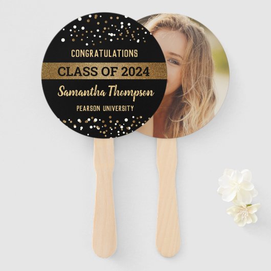 Afstuderen foto Klasse van 2024 goud zwart Congrat Handwaaier (Voorkant en achterkant)