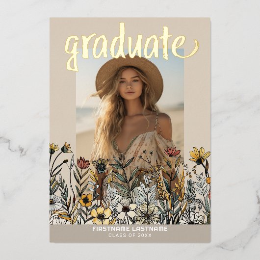 Afstuderen Foto Kleurrijke Bloemen - Afstudeerder  Folie Uitnodiging (Voorkant)
