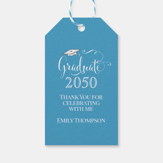 Afstuderen Foto legant Bedankt Blauwgroen script Cadeaulabel (Achterkant)