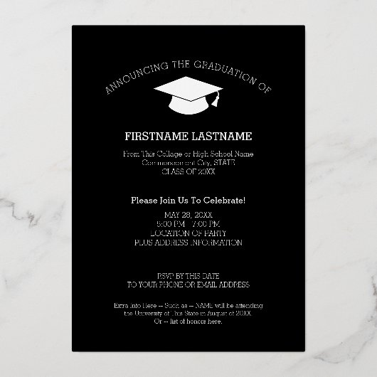 Afstuderen Foto met modern script en Pet Folie Uitnodiging (Achterkant)