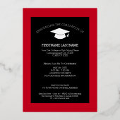 Afstuderen Foto met modern script, rood zwart Folie Uitnodiging (Achterkant)