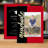 Afstuderen Foto met modern script, rood zwart Folie Uitnodiging