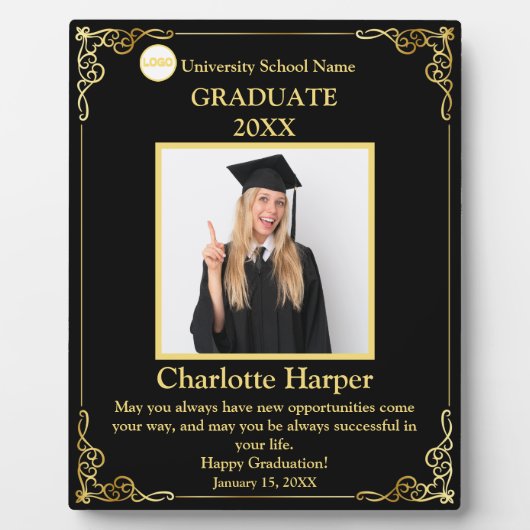 Afstuderen Foto met Naam & School Custom Award Fotoplaat (Voorkant)