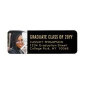 Afstuderen Foto Modern Black Gold Return-adres Etiket (Voorkant)