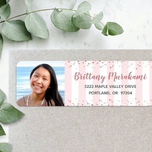 Afstuderen foto modern chic roze strips etiket