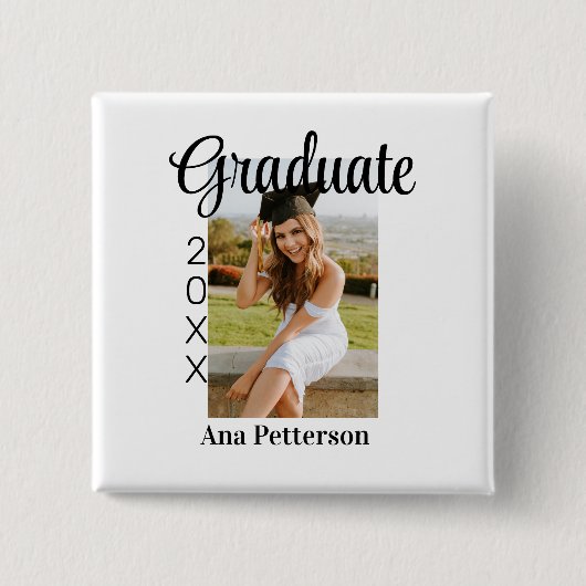 Afstuderen foto Modern Classic Voeg jaarnaam rusti Vierkante Button 5,1 Cm (Voorkant)