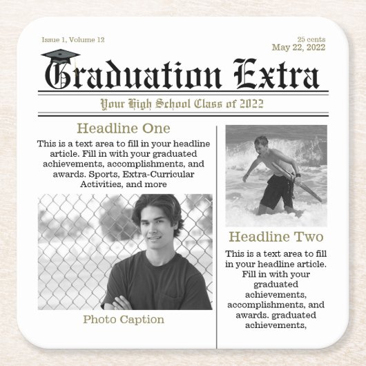 Afstuderen Foto Modern Cool Fun Headlines Kartonnen Onderzetters (Voorkant)