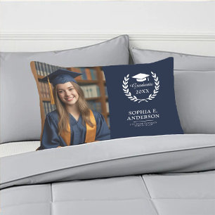 Afstuderen Foto Modern Elegant Navy Blue Keepsake Kussen