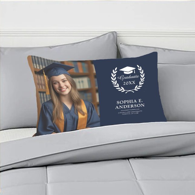 Afstuderen Foto Modern Elegant Navy Blue Keepsake Kussen (Creator heeft geüpload)