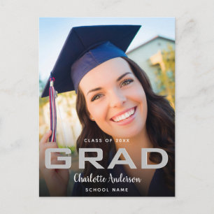 Afstuderen foto modern elegant zwart briefkaart
