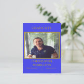 Afstuderen Foto Modern Gold Blue Party Briefkaart (Staand voorkant)