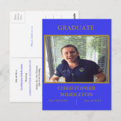 Afstuderen Foto Modern Gold Blue Party Briefkaart (Voorkant / Achterkant)