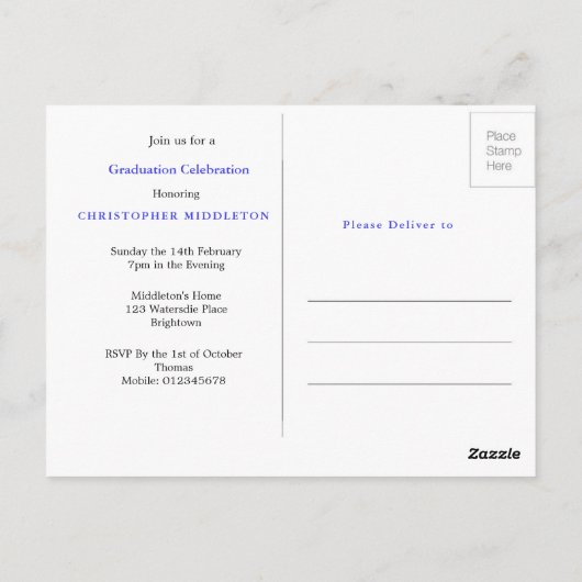 Afstuderen Foto Modern Gold Blue Party Briefkaart (Achterkant)