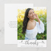 Afstuderen Foto Modern legant Script Heart White Bedankkaart (Voorkant / Achterkant)