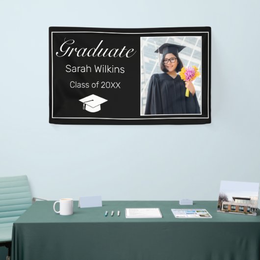 Afstuderen Foto Modern Minimal Black White Spandoek (Beurs)