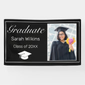 Afstuderen Foto Modern Minimal Black White Spandoek (Horizontaal)