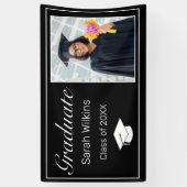 Afstuderen Foto Modern Minimal Black White Spandoek (Verticaal)