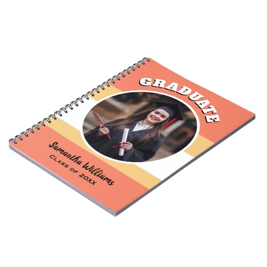 Afstuderen Foto Modern Peach Afstuderen Custom Notitieboek (Linkerzijde)