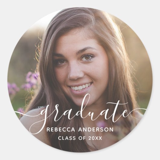 Afstuderen Foto Modern Ronde Sticker (Voorkant)