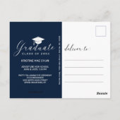 Afstuderen Foto Modern Script Blue Invitation Briefkaart (Achterkant)
