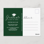 Afstuderen Foto Modern Script Green Invitation Briefkaart (Achterkant)
