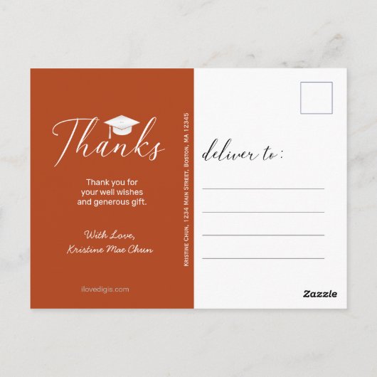 Afstuderen Foto modern script Oranje Dank u Briefkaart (Achterkant)