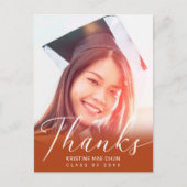 Afstuderen Foto modern script Oranje Dank u Briefkaart (Voorkant)