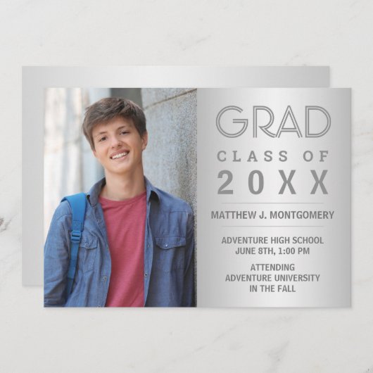Afstuderen Foto Modern Silver Grey 2023 Afstudeerd Aankondiging (Voorkant / Achterkant)