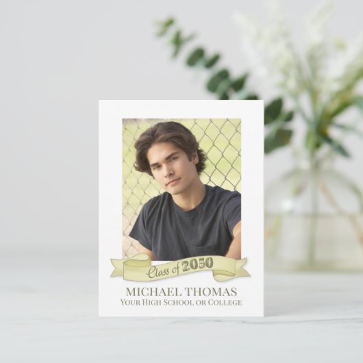 Afstuderen Foto Modern Simple Trendy Gold Banner Briefkaart (Staand voorkant)