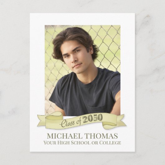 Afstuderen Foto Modern Simple Trendy Gold Banner Briefkaart (Voorkant)