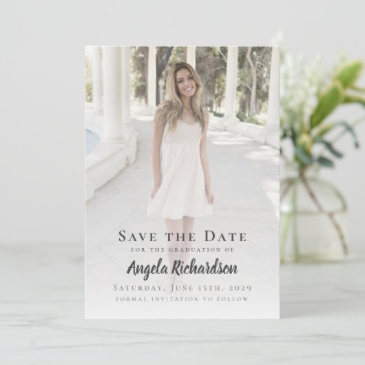 Afstuderen Foto Modern Typografie Save the Date Aankondiging (Staand voorkant)