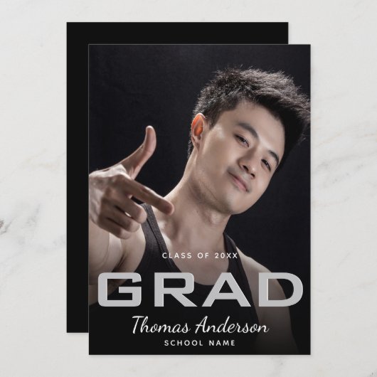 Afstuderen foto modern zwart minimalist aankondiging (Voorkant / Achterkant)