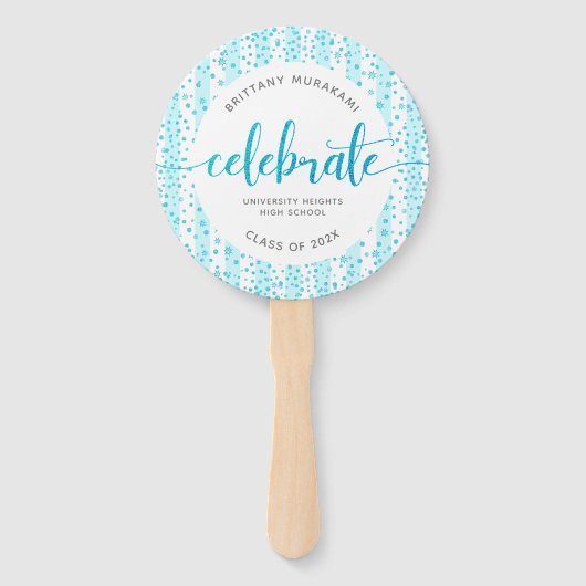 Afstuderen foto moderne turquoise script keepomwil handwaaier (Voorkant)