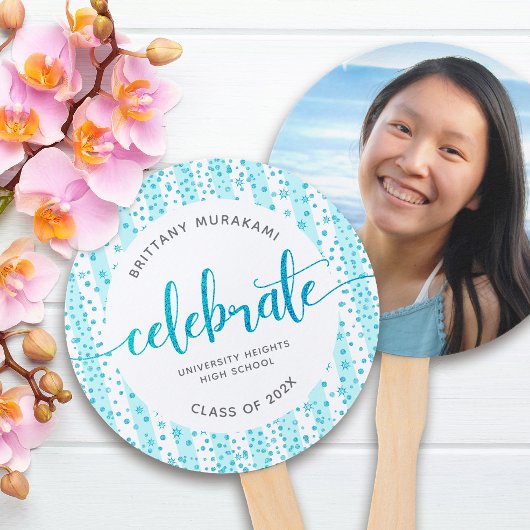Afstuderen foto moderne turquoise script keepomwil handwaaier