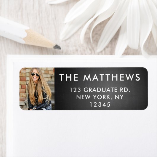 Afstuderen Foto Moderne Typografie Zwart krijtbord Etiket (Insitu)