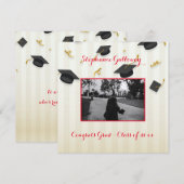 Afstuderen Foto Mortar Boards Monogram Tekst Aankondiging (Voorkant / Achterkant)