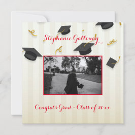 Afstuderen Foto Mortar Boards Monogram Tekst Aankondiging