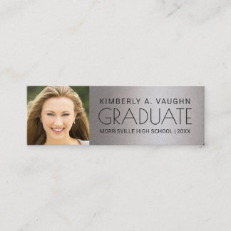 Afstuderen Foto Name Card Faux Silver Foil Contactkaartje