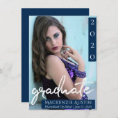 Afstuderen foto | Navy Script Donkerblauw Keepsake Aankondiging (Voorkant / Achterkant)