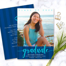 Afstuderen foto navy streept modern script girly