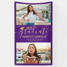 Afstuderen Foto Paars Gold Confetti Banner