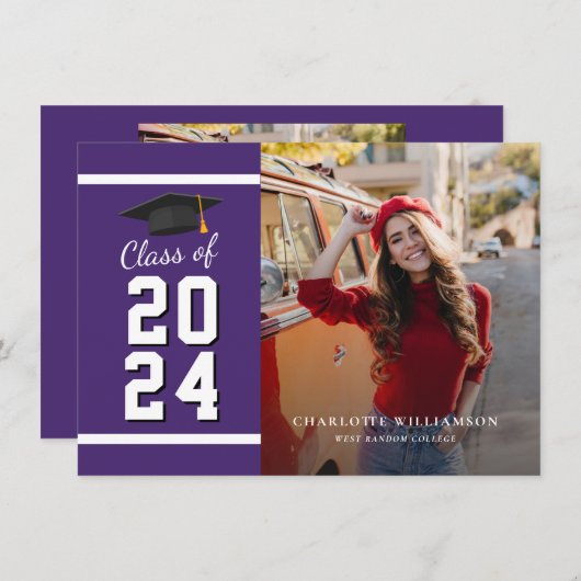 Afstuderen Foto Paarse Afstudeerder 2025 Aankondig (Voorkant / Achterkant)