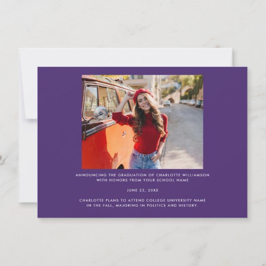 Afstuderen Foto Paarse Afstudeerder 2025 Aankondig (Achterkant)